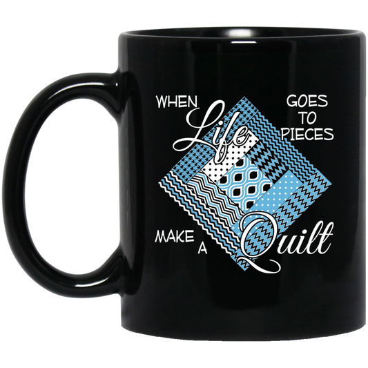 Make a Quilt (blue) Black Mugs