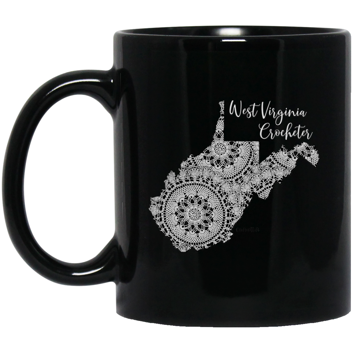 West Virginia Crocheter Black Mugs