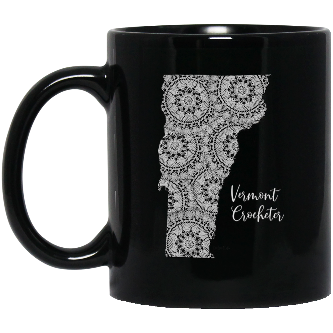 Vermont Crocheter Black Mugs