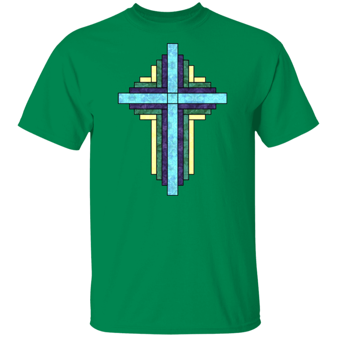 Batik Stained Glass Quilt Cross T-Shirt