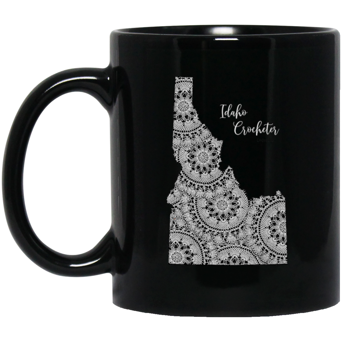 Idaho Crocheter Black Mugs