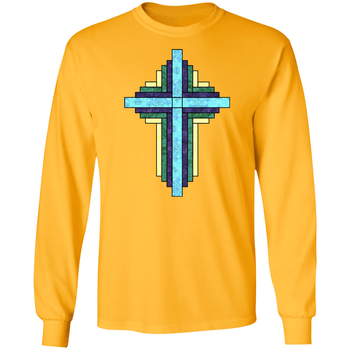 Batik Stained Glass Quilt Cross LS Ultra Cotton T-Shirt
