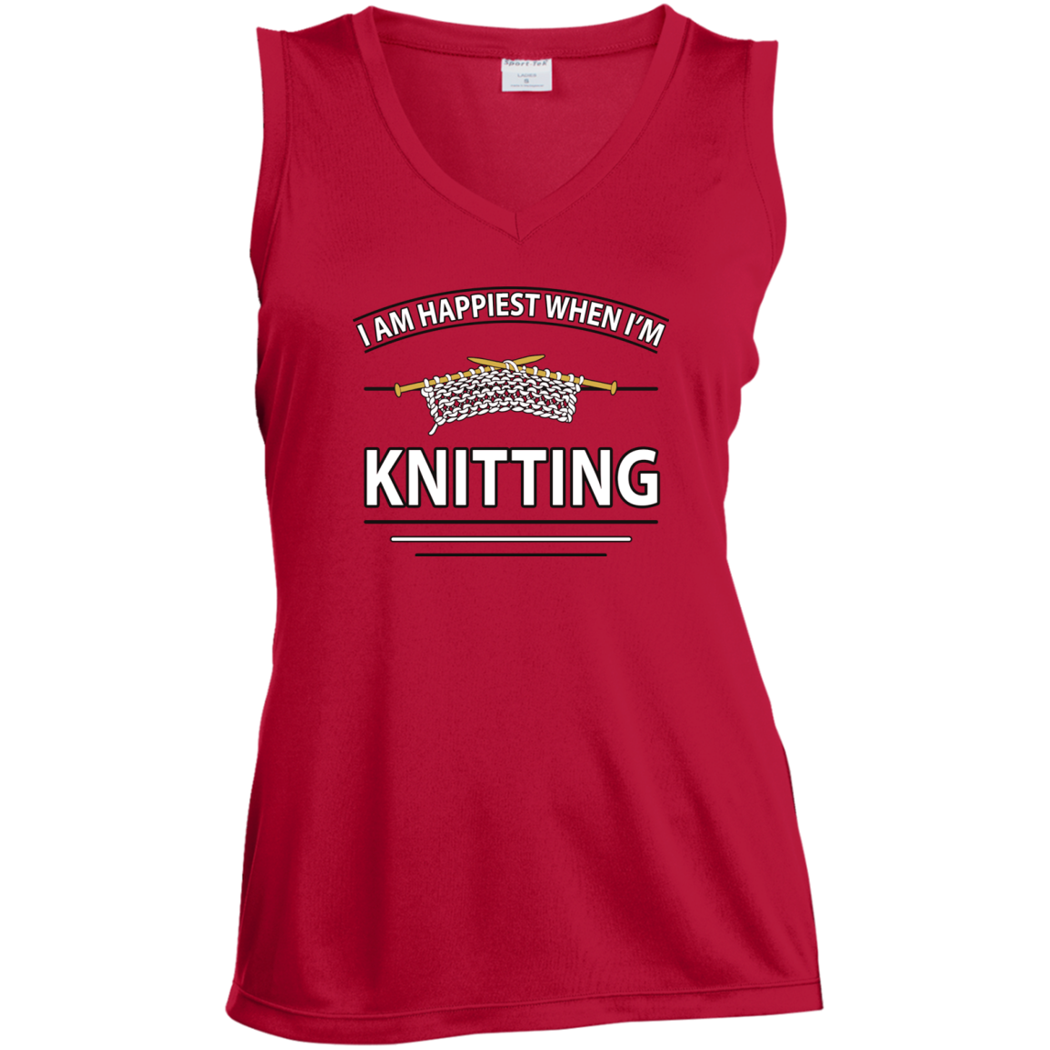I Am Happiest When I'm Knitting Ladies Sleeveless V-neck - Crafter4Life - 5