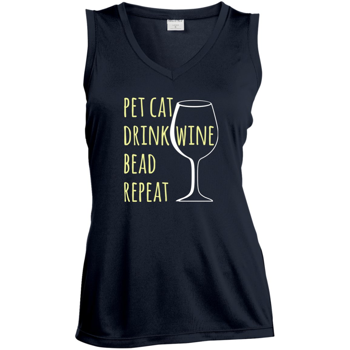 Pet Cat-Drink Wine-Bead Ladies Sleeveless Moisture Absorbing V-Neck
