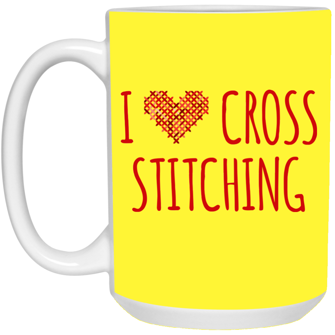 I Heart Cross Stitching White Mugs
