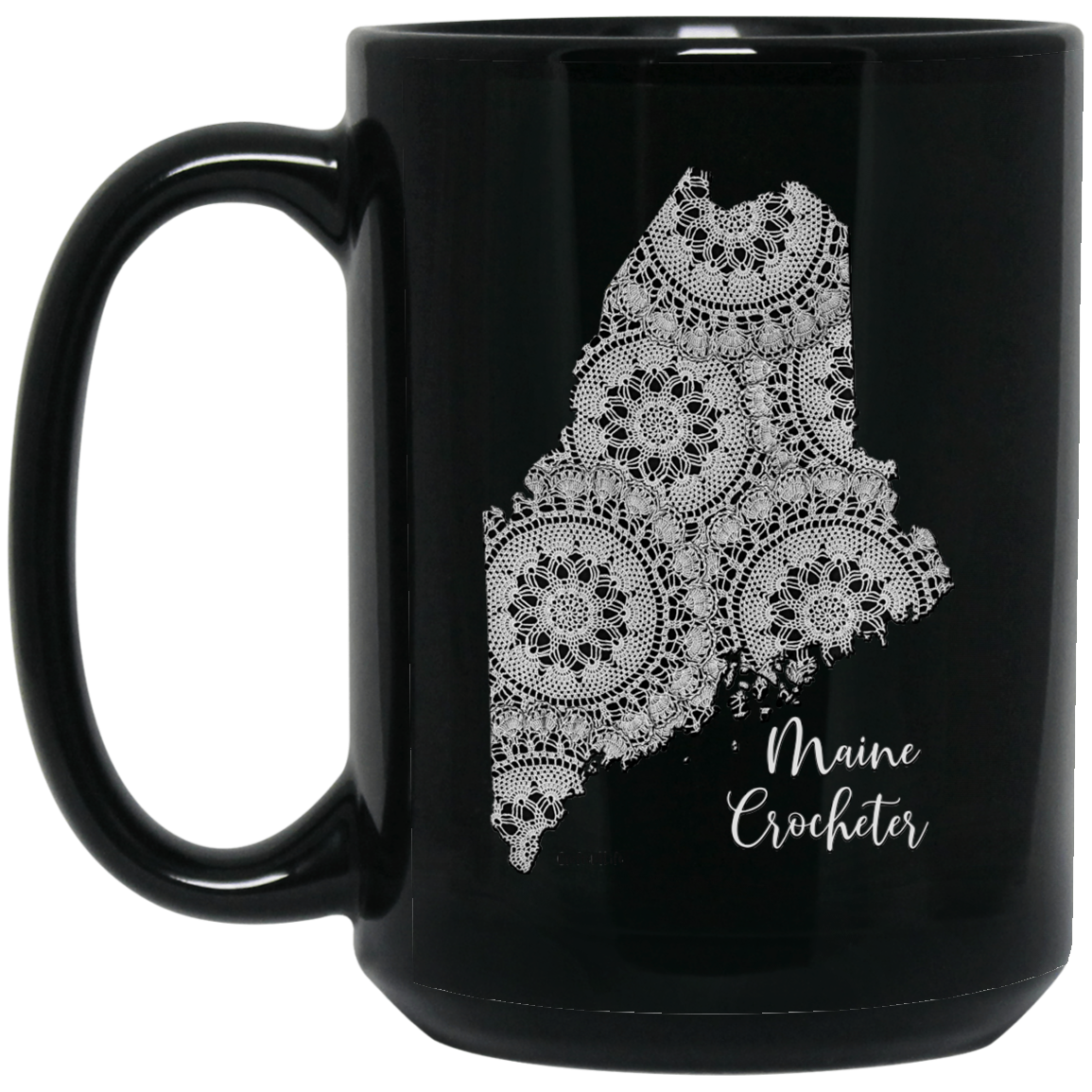 Maine Crocheter Black Mugs