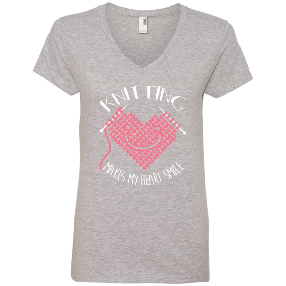 Knitting Makes My Heart Smile Ladies V-Neck T-Shirt