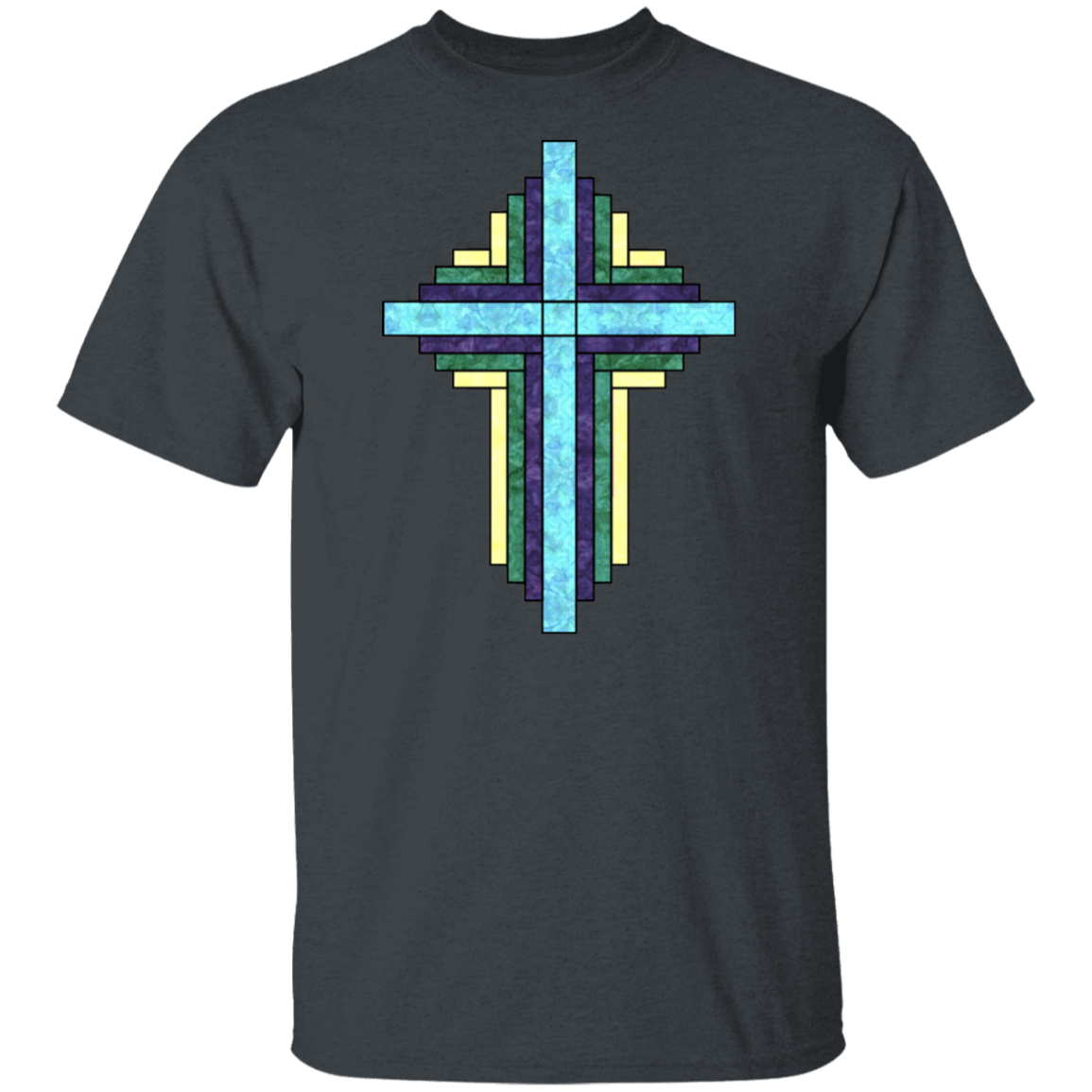 Batik Stained Glass Quilt Cross T-Shirt