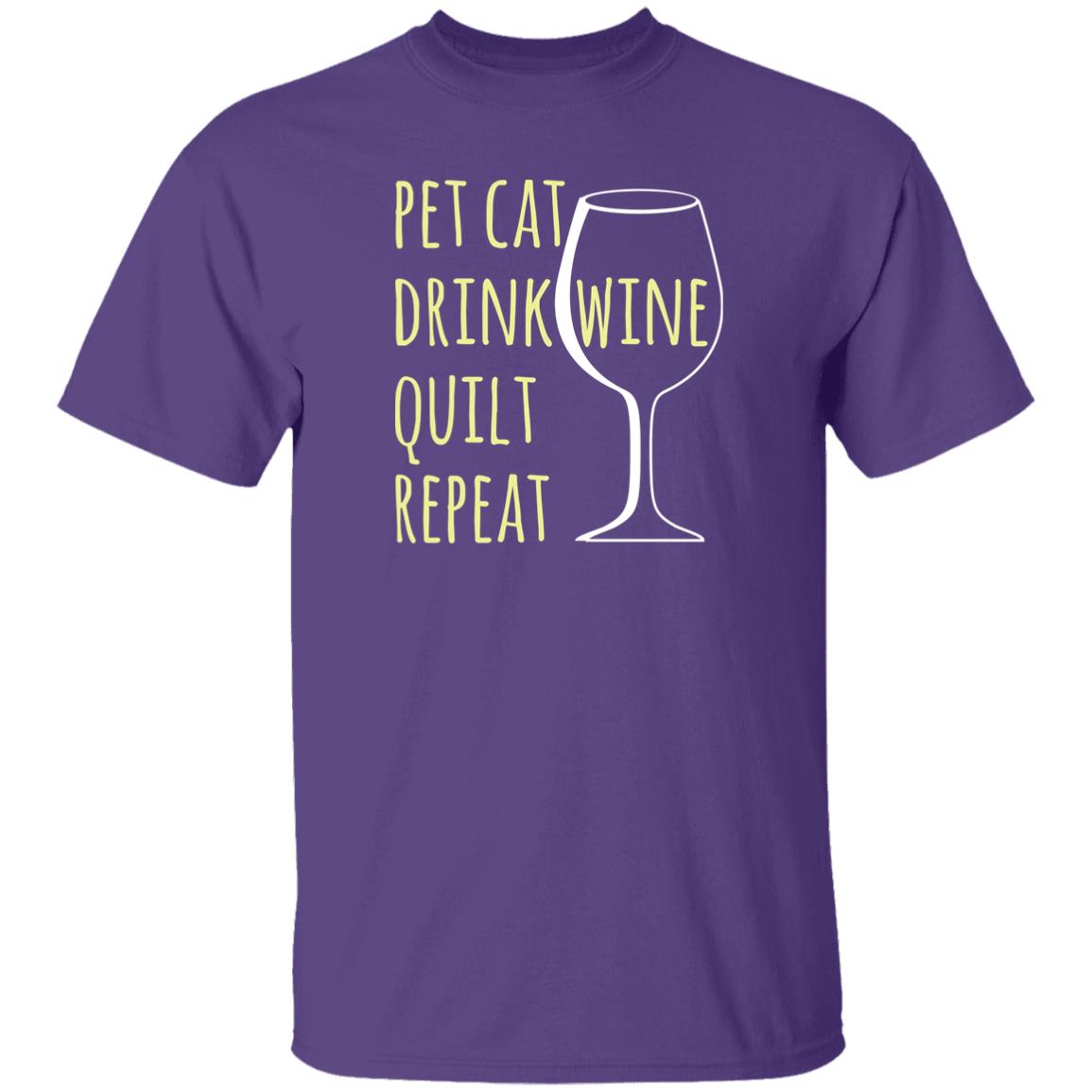 Pet Cat-Drink Wine-Quilt T-Shirt