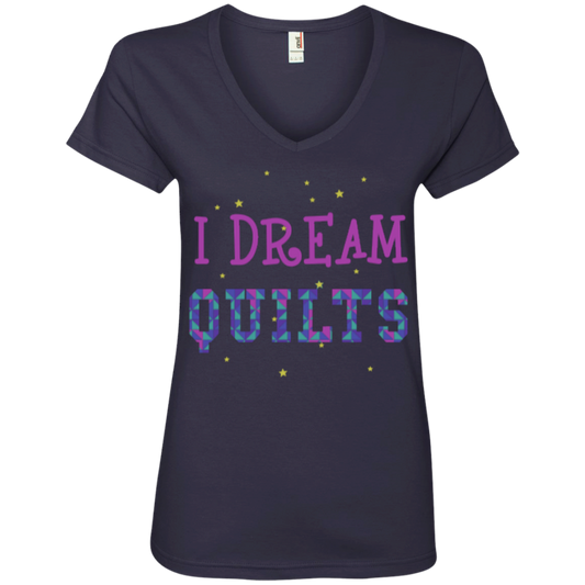 I Dream Quilts Ladies V-neck Tee - Crafter4Life - 1