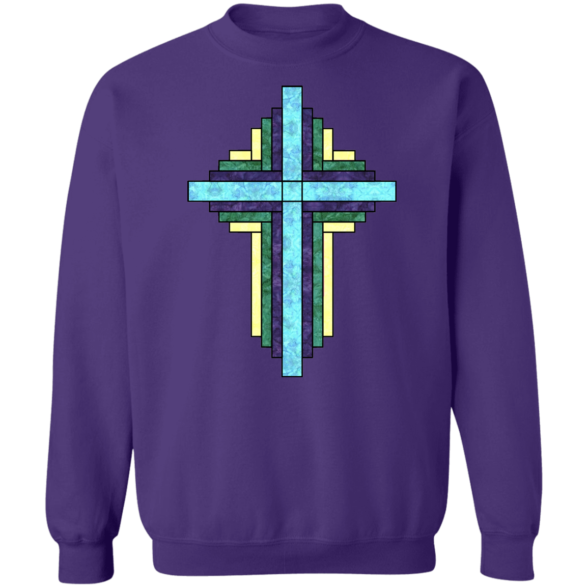 Batik Stained Glass Quilt Cross Crewneck Pullover Sweatshirt