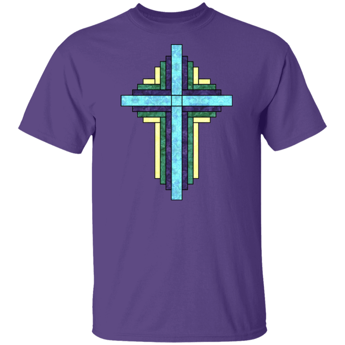 Batik Stained Glass Quilt Cross T-Shirt