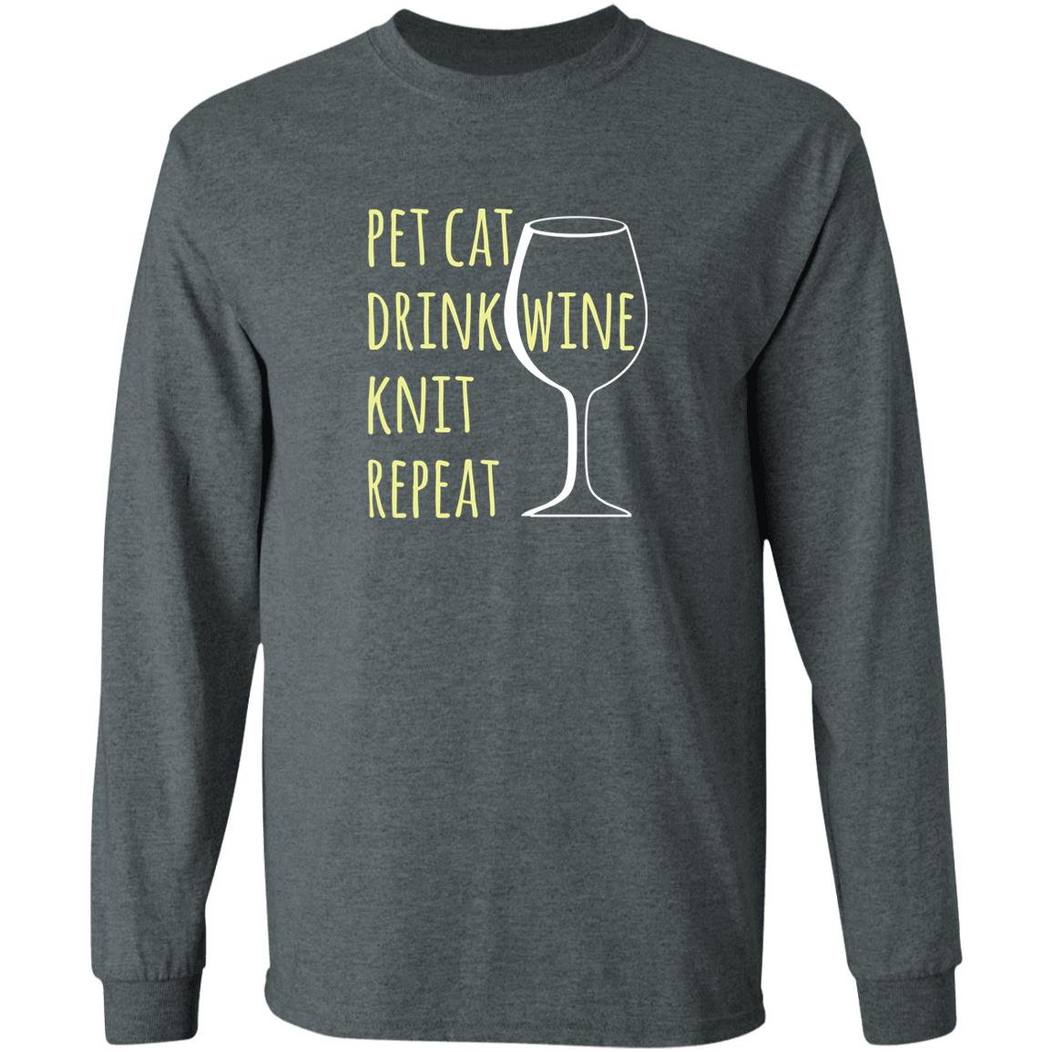 Pet Cat-Drink Wine-Knit Long Sleeve T-Shirt