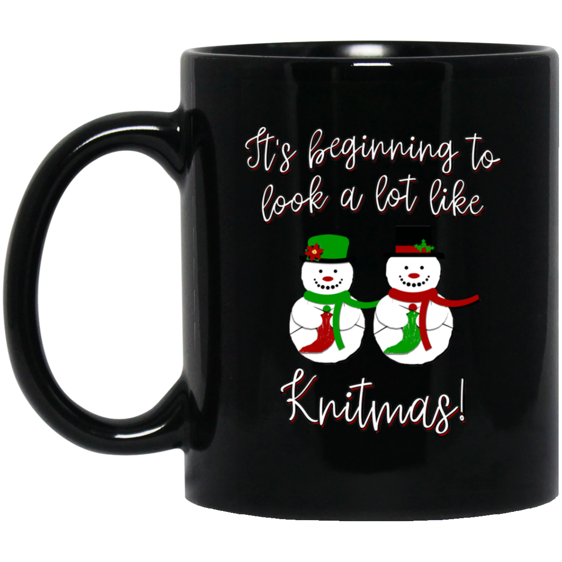 Knitmas Snow Couple Black Mugs