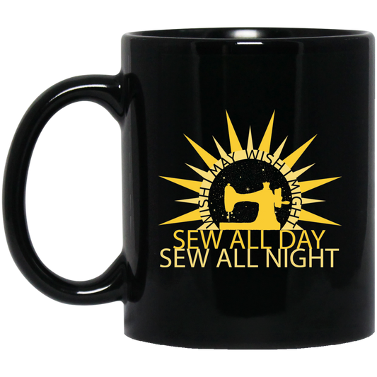 Wish I May Sew Black Mugs