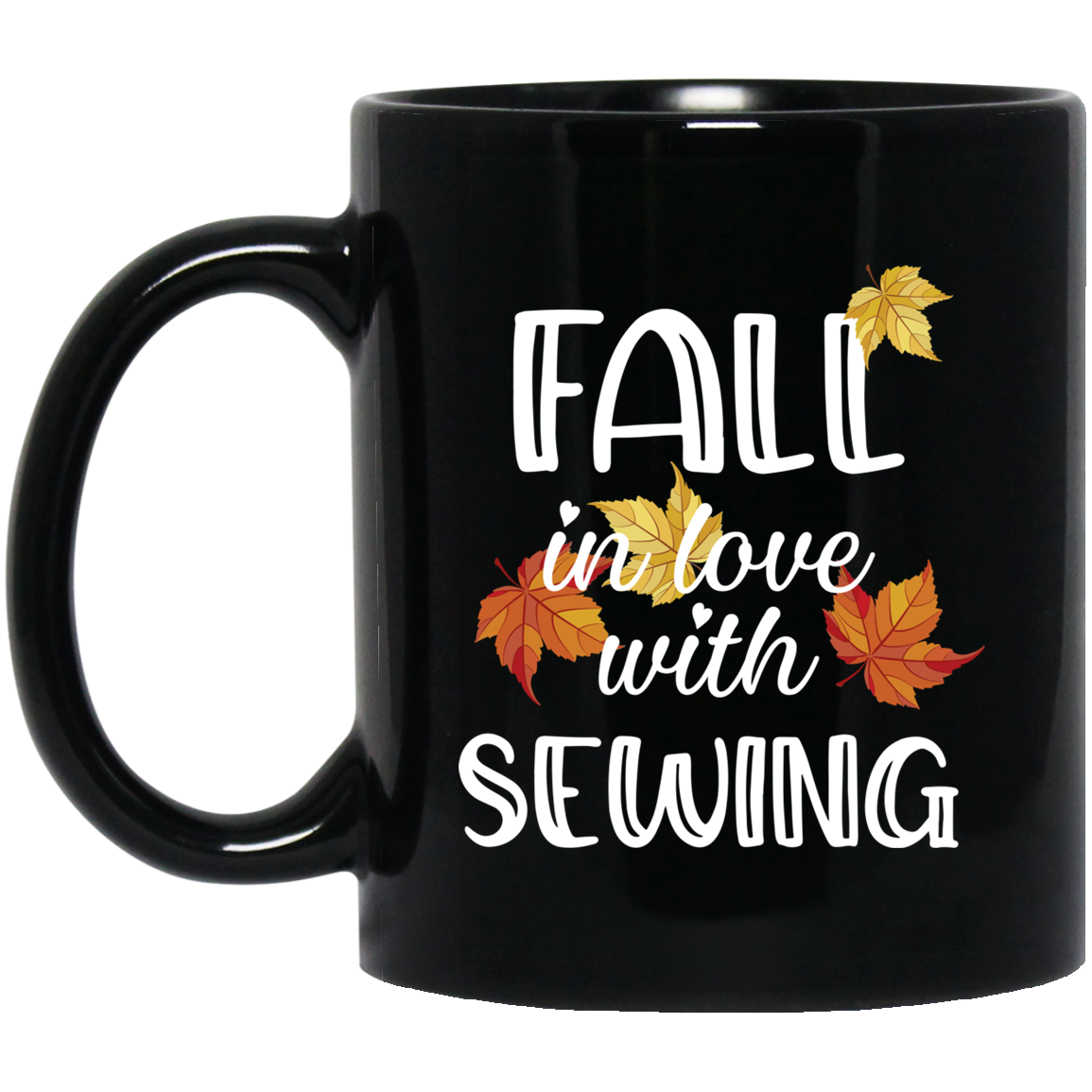 Fall in Love with Sewing Black Mugs