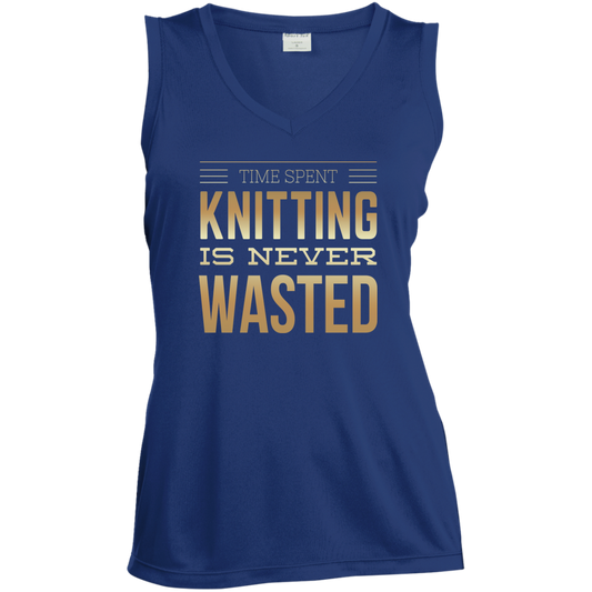 Time Spent Knitting Ladies Sleeveless V-Neck - Crafter4Life - 1