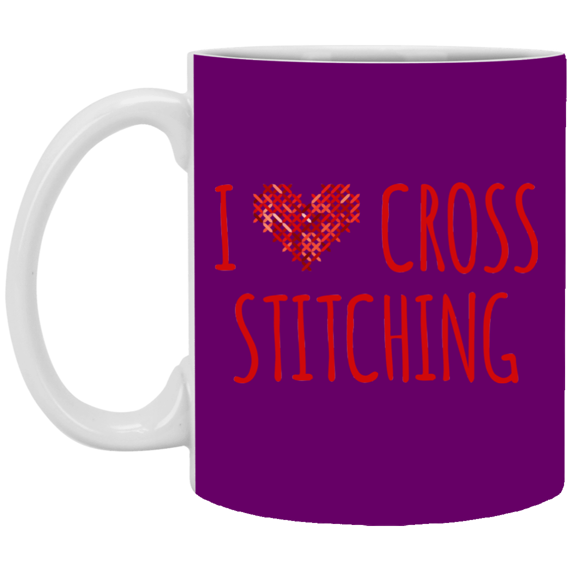 I Heart Cross Stitching White Mugs
