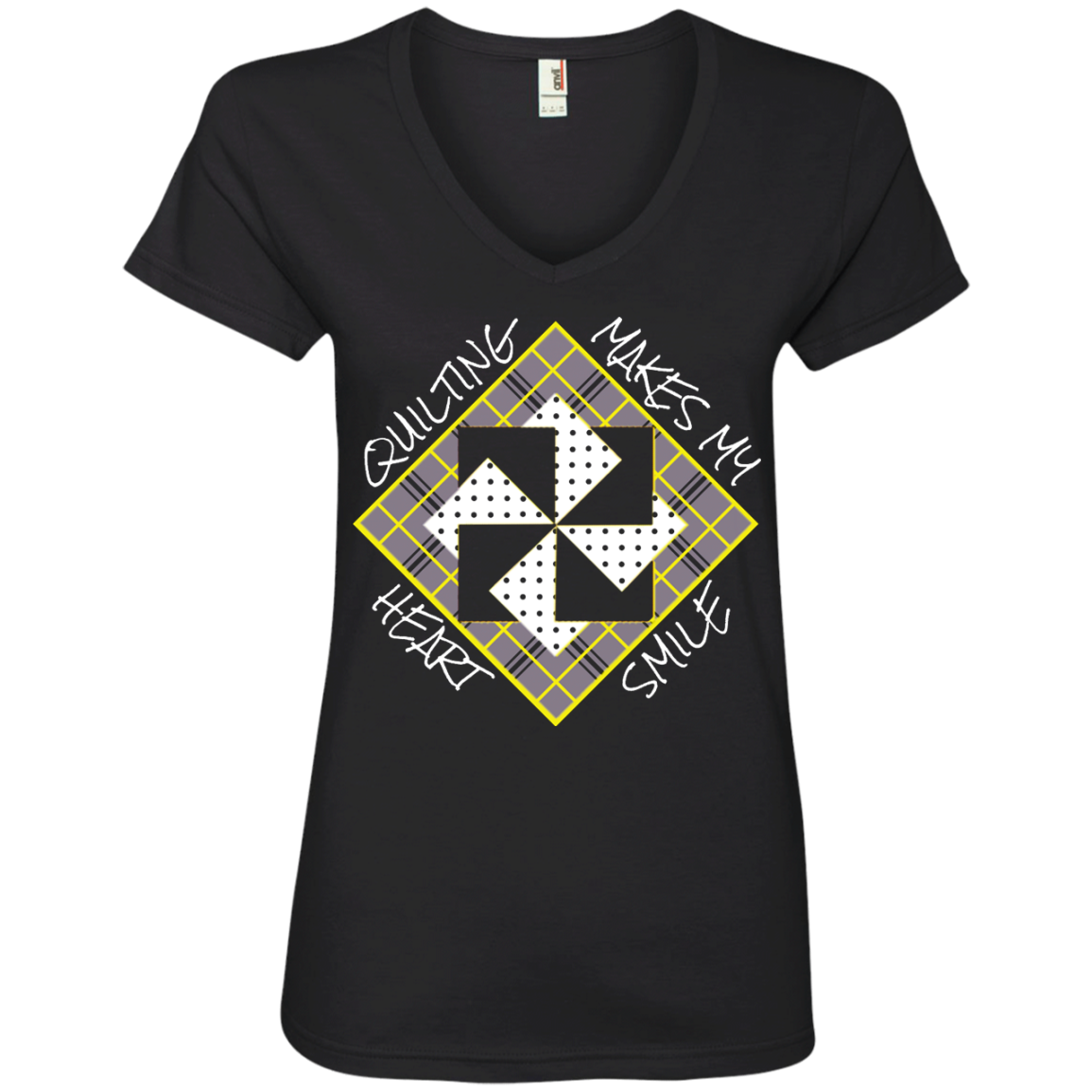 Quilting Makes My Heart Smile Ladies V-Neck Tee