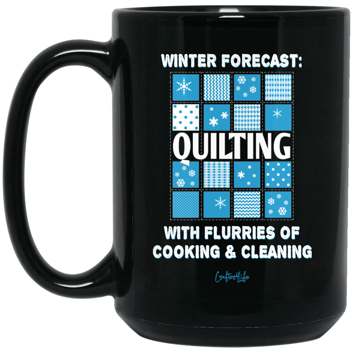 Winter Forecast Quilting Flurries Black Mugs