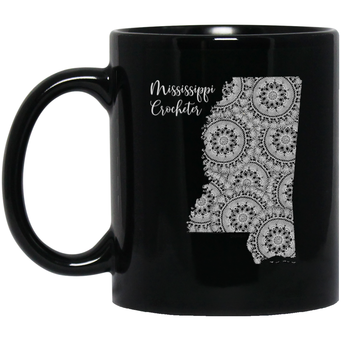 Mississippi Crocheter Black Mugs