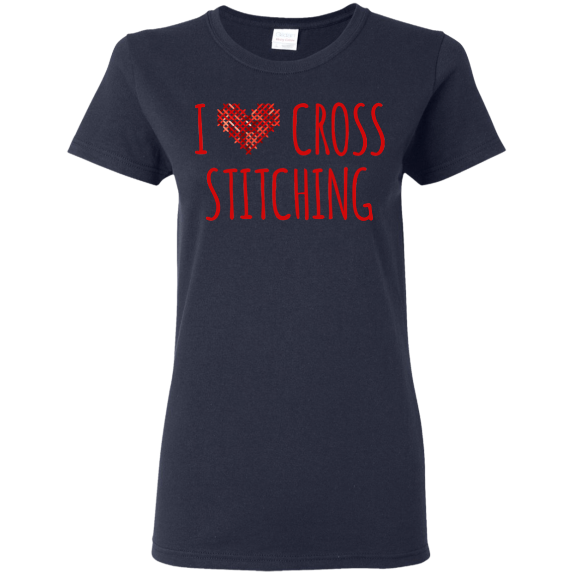 I Heart Cross Stitching Ladies Cotton T-Shirt