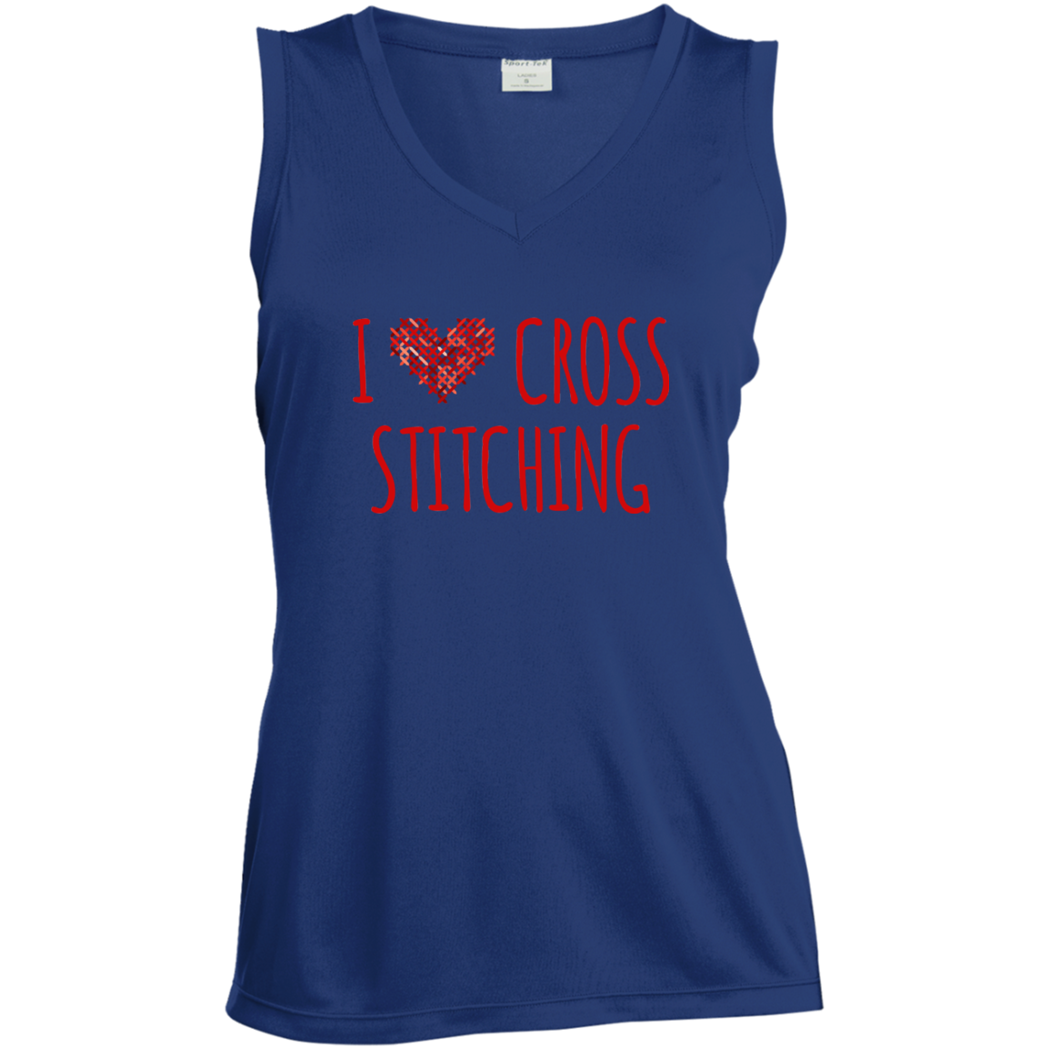 I Heart Cross Stitching Ladies Sleeveless Moisture Absorbing V-Neck