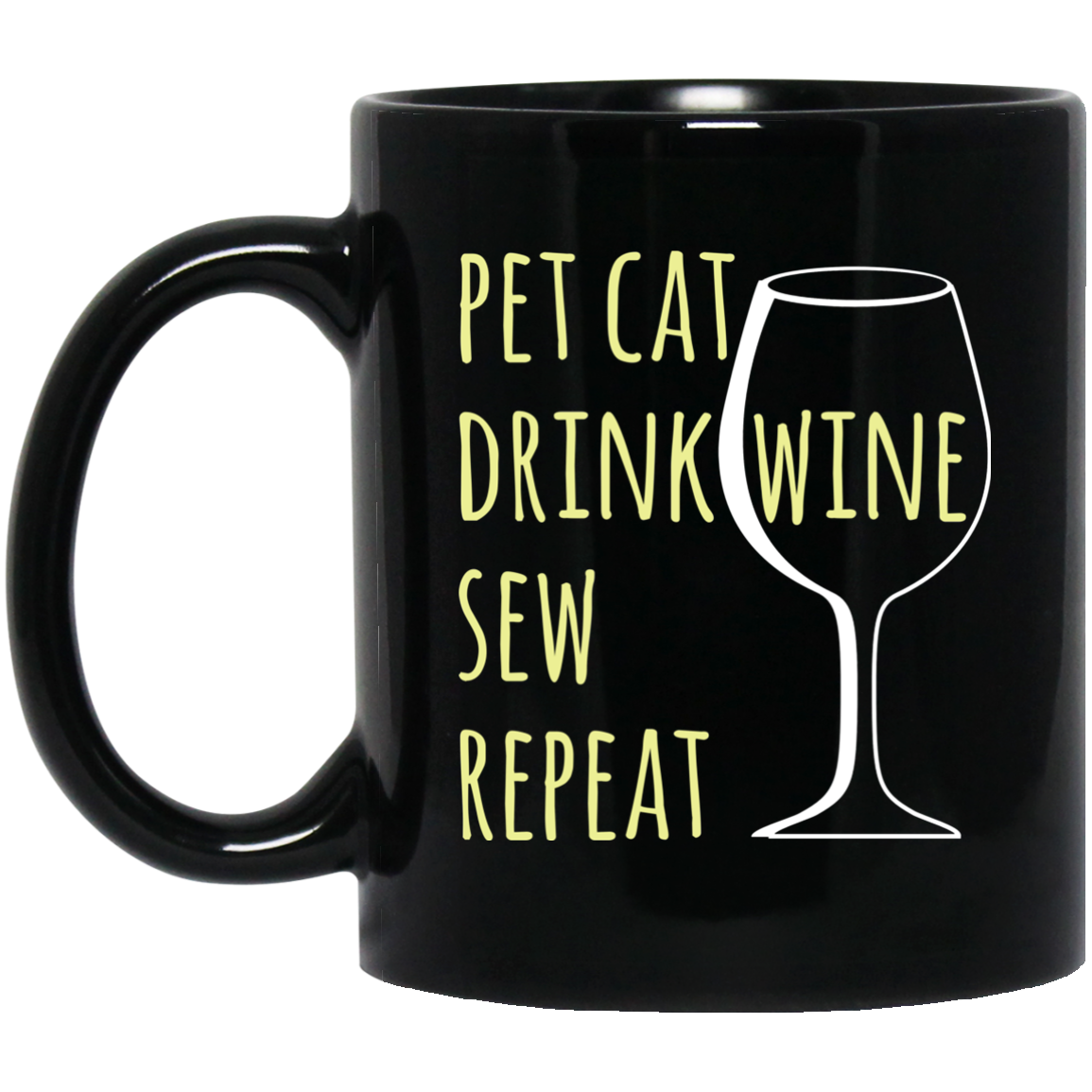 Pet Cat-Drink Wine-Sew Black Ceramic Mugs
