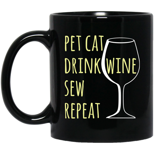 Pet Cat-Drink Wine-Sew Black Ceramic Mugs