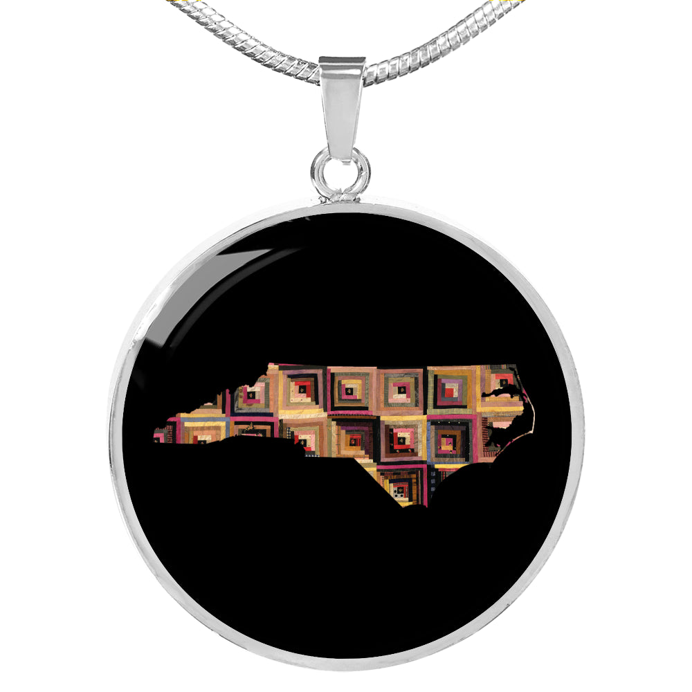 North Carolina Quilter Pendant Necklace - Engravable Gift for Grandma, Mom, Wife, Sister, Aunt, Cousin, Friend