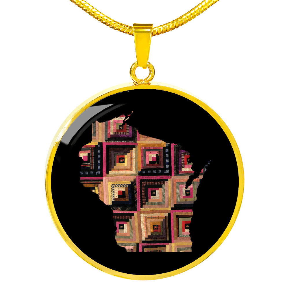 Wisconsin Quilter Pendant Necklace - Engravable Gift for Grandma, Mom, Wife, Sister, Aunt, Cousin, Friend