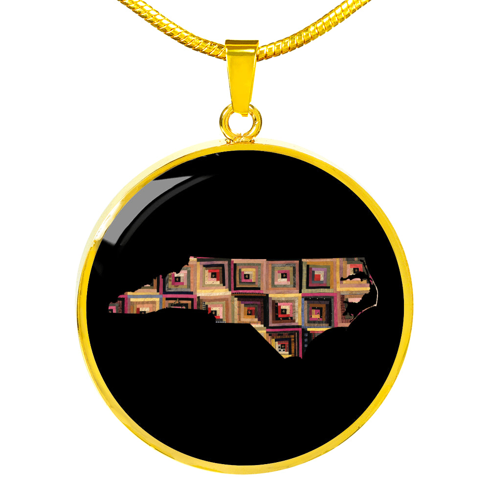 North Carolina Quilter Pendant Necklace - Engravable Gift for Grandma, Mom, Wife, Sister, Aunt, Cousin, Friend