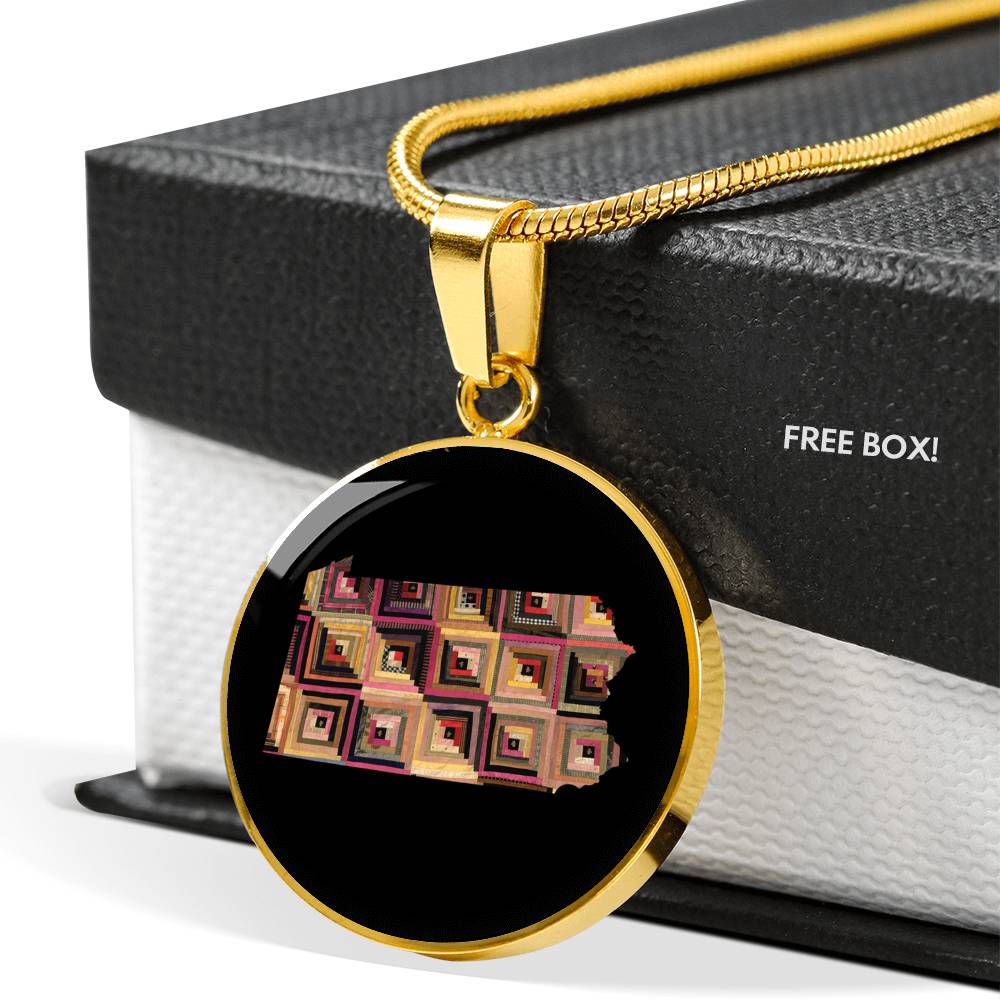 Pennsylvania Quilter Pendant Necklace - Engravable Gift for Grandma, Mom, Wife, Sister, Aunt, Cousin, Friend