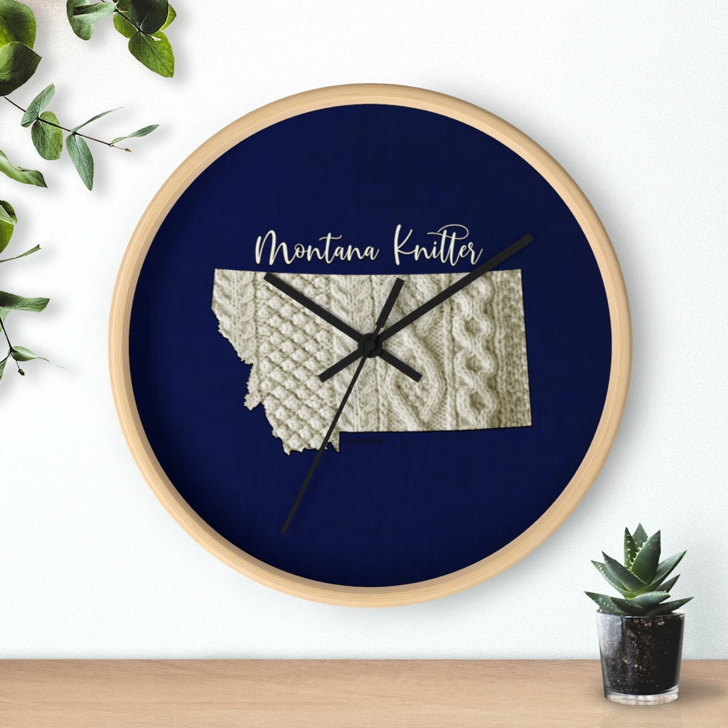 Montana Knitter Wooden Framed Wall Clock