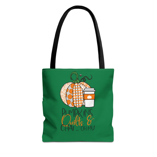 Pumpkin Spice Tote Bag, Fall Tote, Pumpkin Quilts & Chai Bag, Autumn Handbag, Eco-Friendly Market Bag