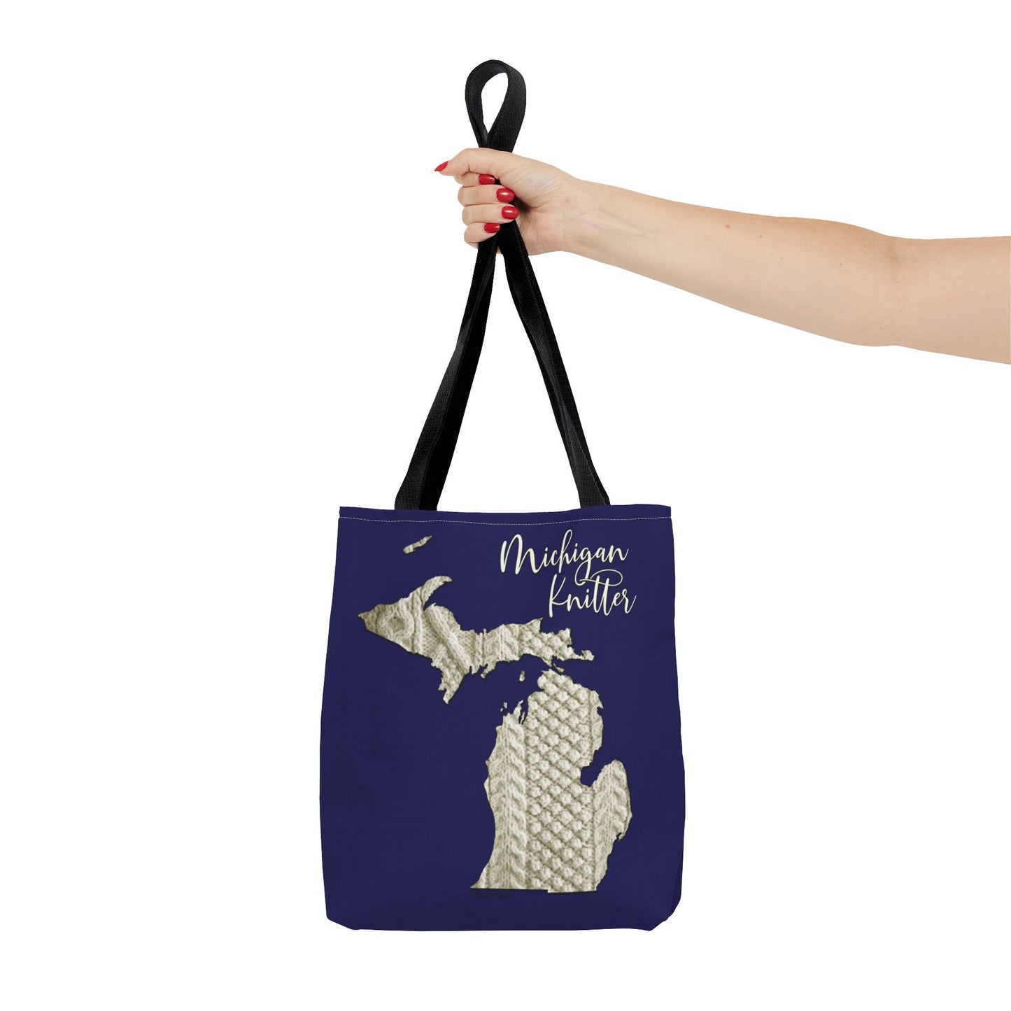 Michigan Knitter Tote Bag — Cable Knit State Map Canvas Tote
