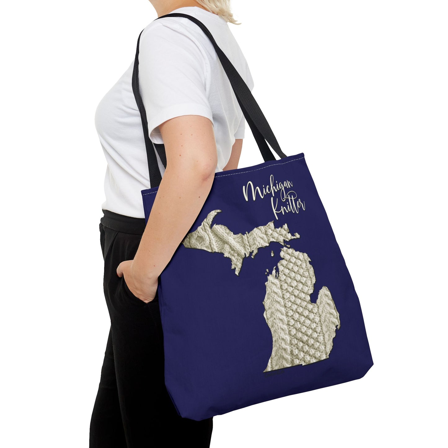 Michigan Knitter Tote Bag — Cable Knit State Map Canvas Tote