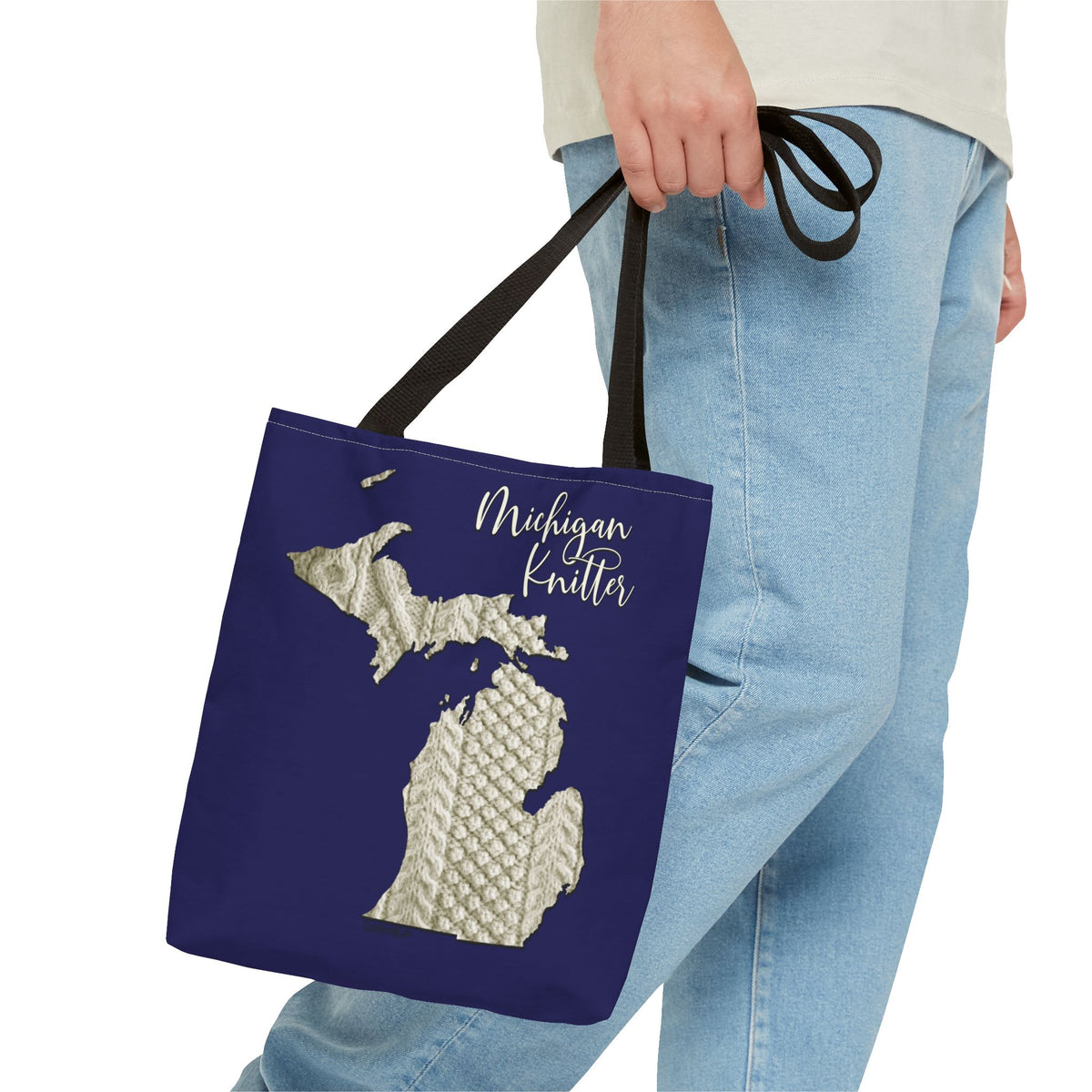 Michigan Knitter Tote Bag — Cable Knit State Map Canvas Tote