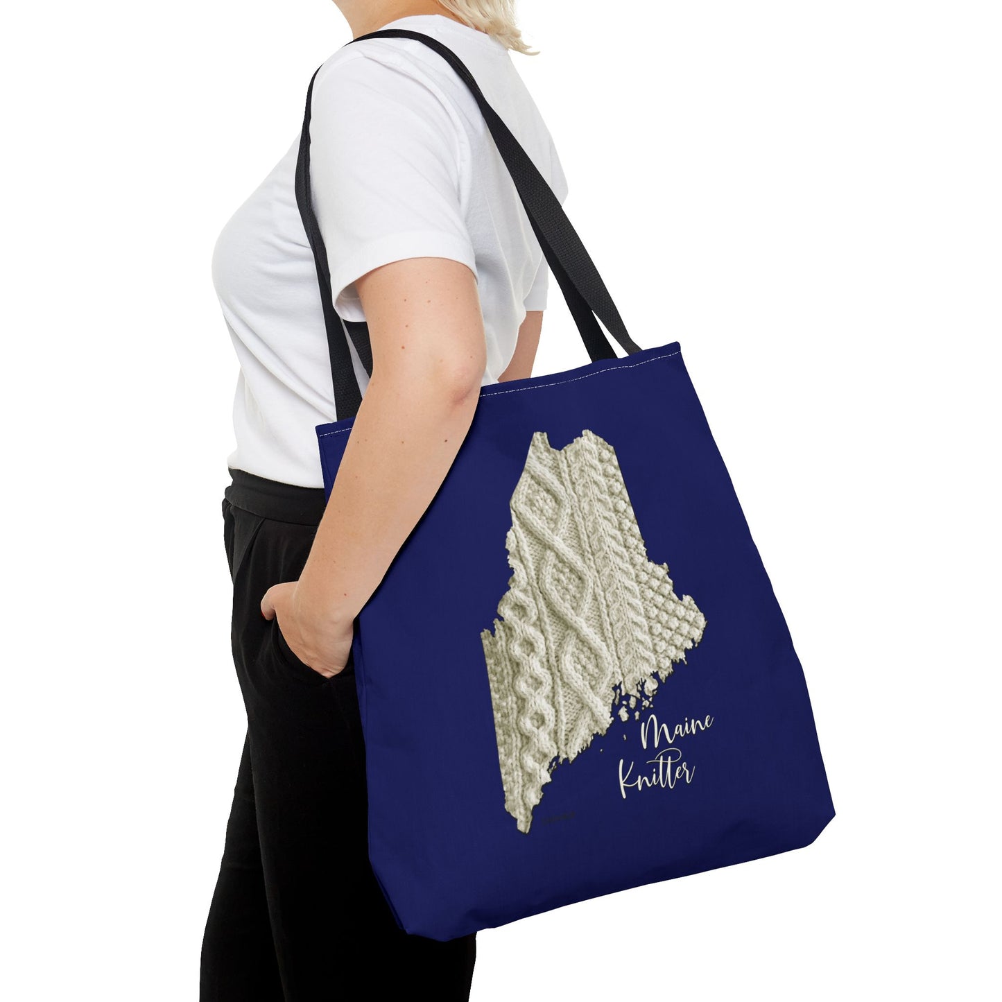 Maine Knitter Tote Bag — Cable Knit State Outline Tote