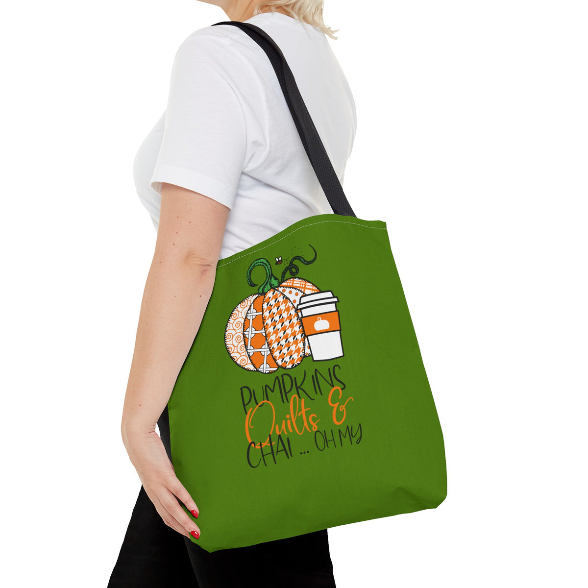 Pumpkin Spice Tote Bag, Fall Tote, Pumpkin Quilts & Chai Bag, Autumn Handbag, Eco-Friendly Market Bag