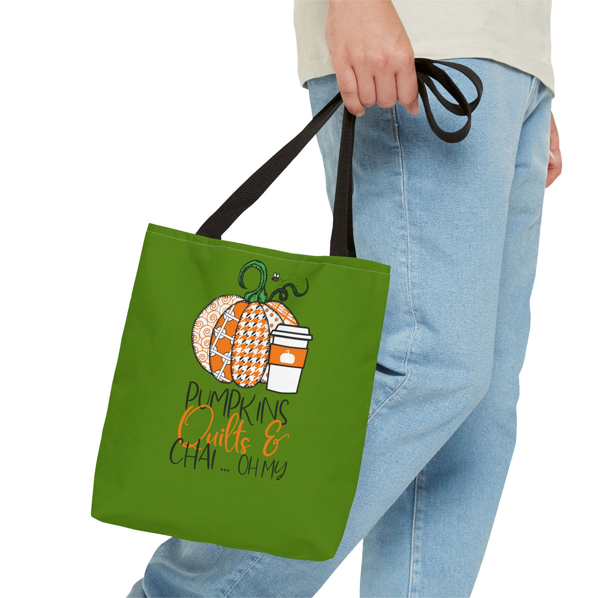 Pumpkin Spice Tote Bag, Fall Tote, Pumpkin Quilts & Chai Bag, Autumn Handbag, Eco-Friendly Market Bag