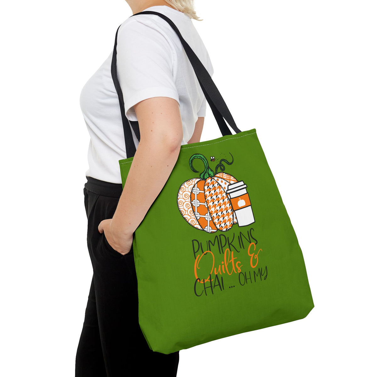Pumpkin Spice Tote Bag, Fall Tote, Pumpkin Quilts & Chai Bag, Autumn Handbag, Eco-Friendly Market Bag