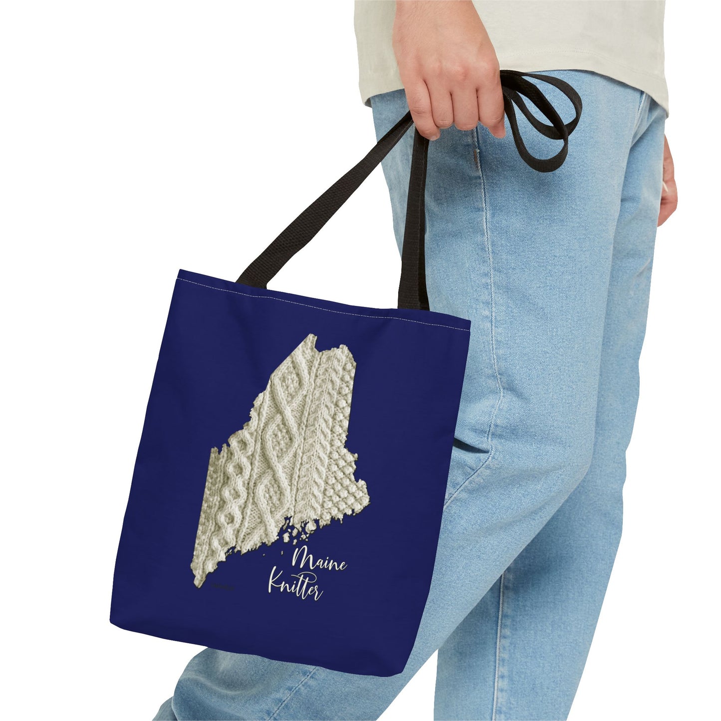 Maine Knitter Tote Bag — Cable Knit State Outline Tote