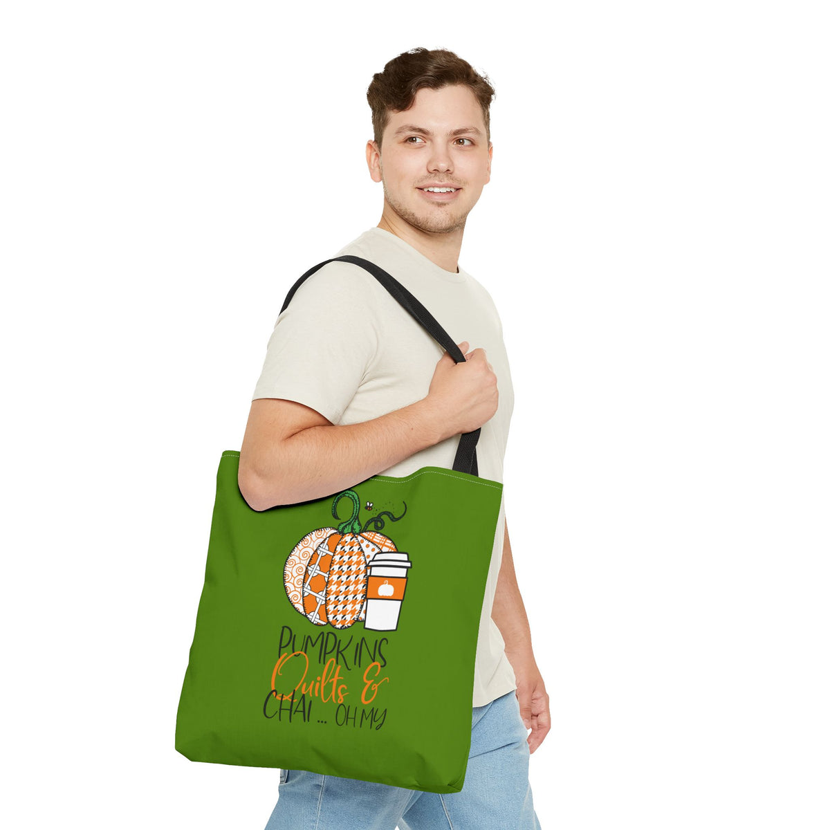 Pumpkin Spice Tote Bag, Fall Tote, Pumpkin Quilts & Chai Bag, Autumn Handbag, Eco-Friendly Market Bag