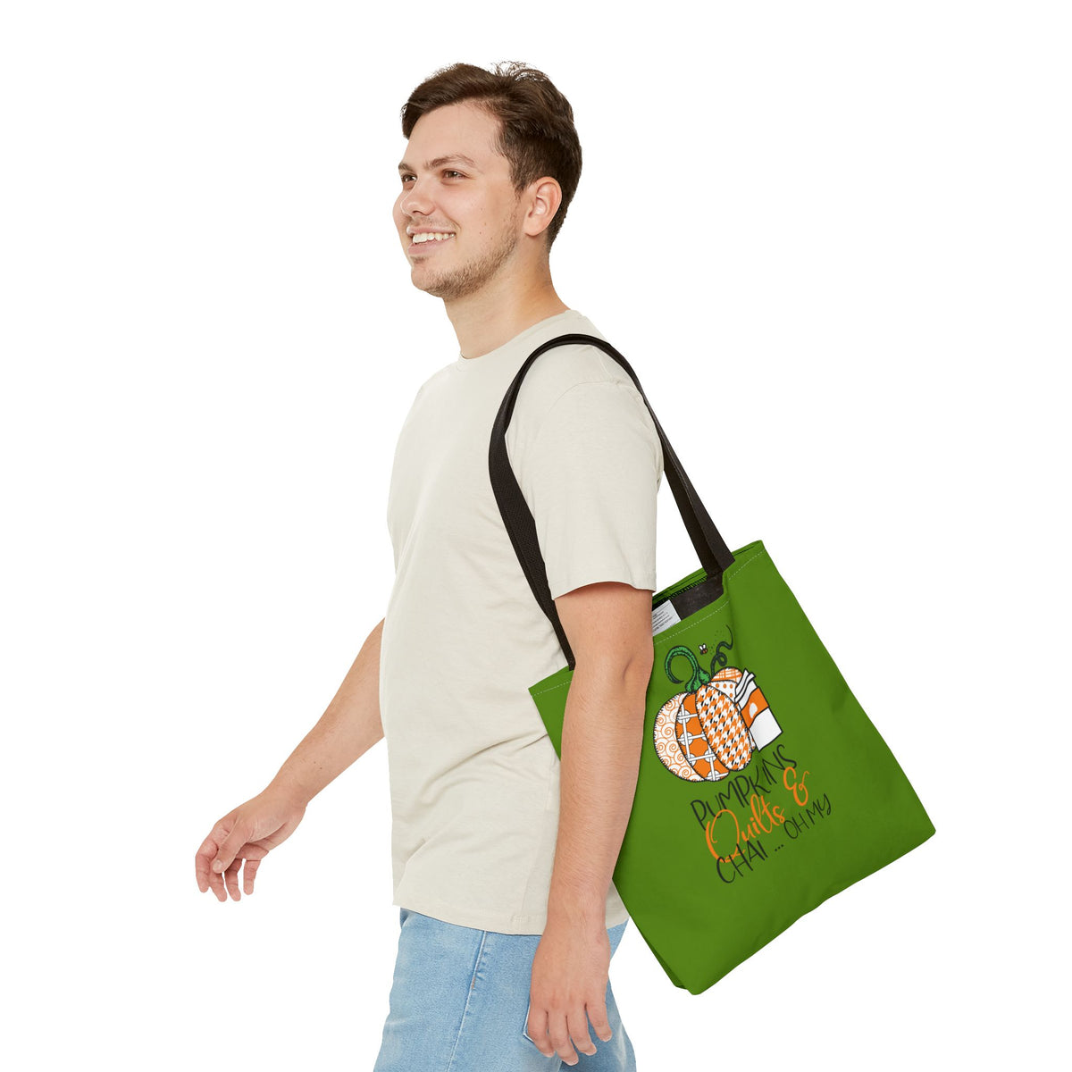 Pumpkin Spice Tote Bag, Fall Tote, Pumpkin Quilts & Chai Bag, Autumn Handbag, Eco-Friendly Market Bag
