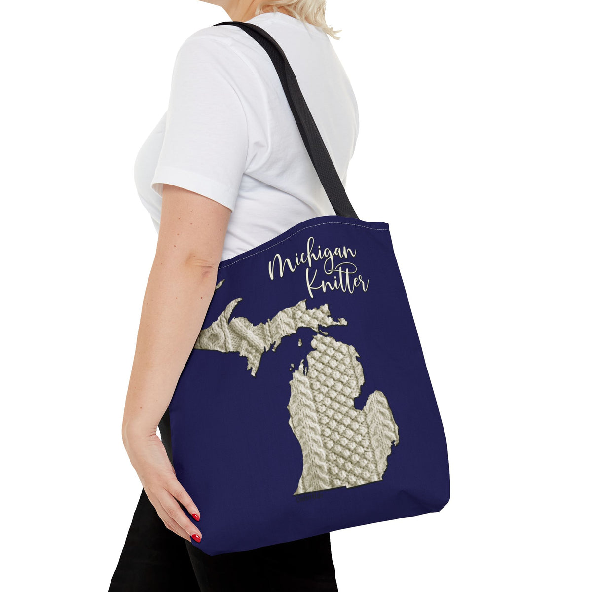 Michigan Knitter Tote Bag — Cable Knit State Map Canvas Tote