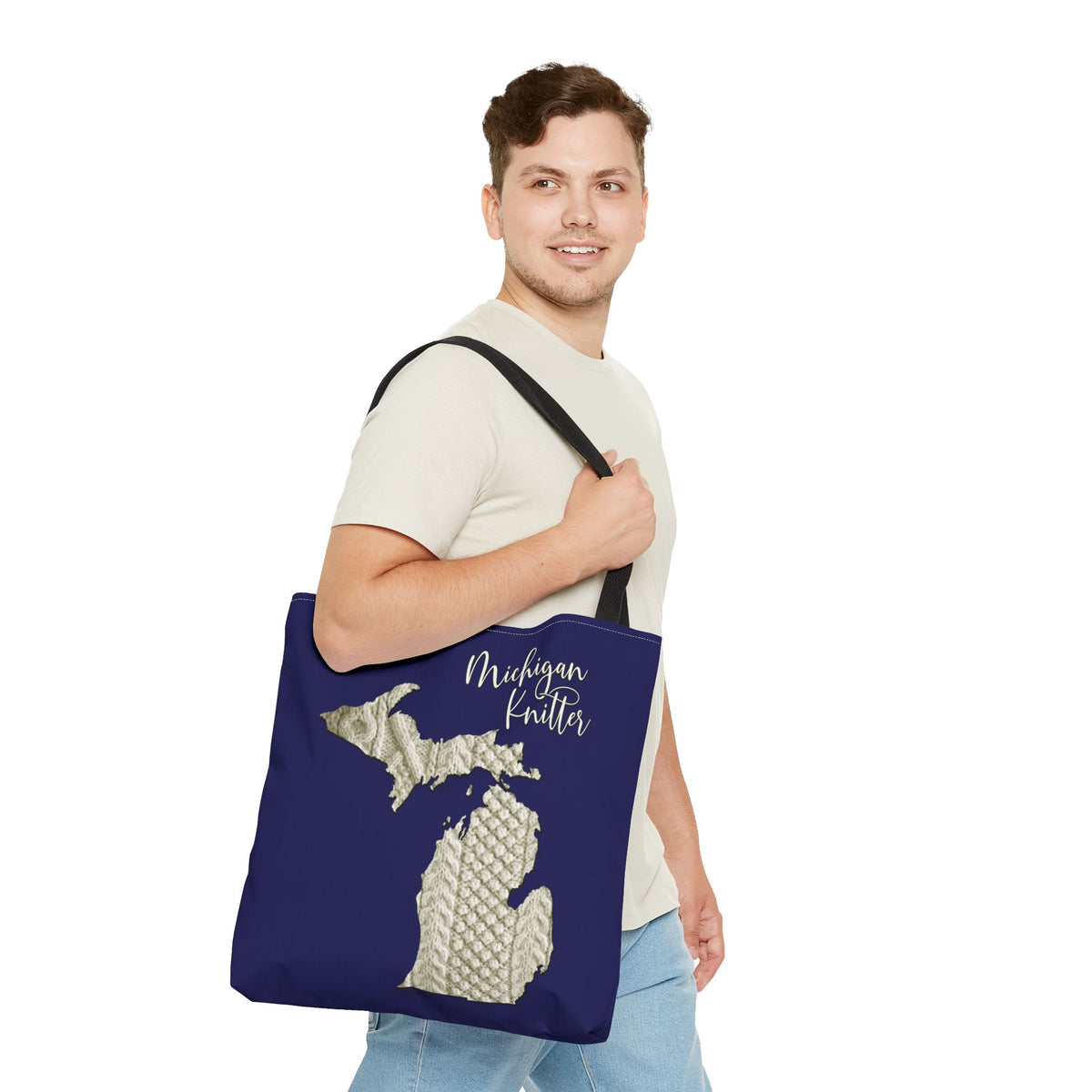 Michigan Knitter Tote Bag — Cable Knit State Map Canvas Tote