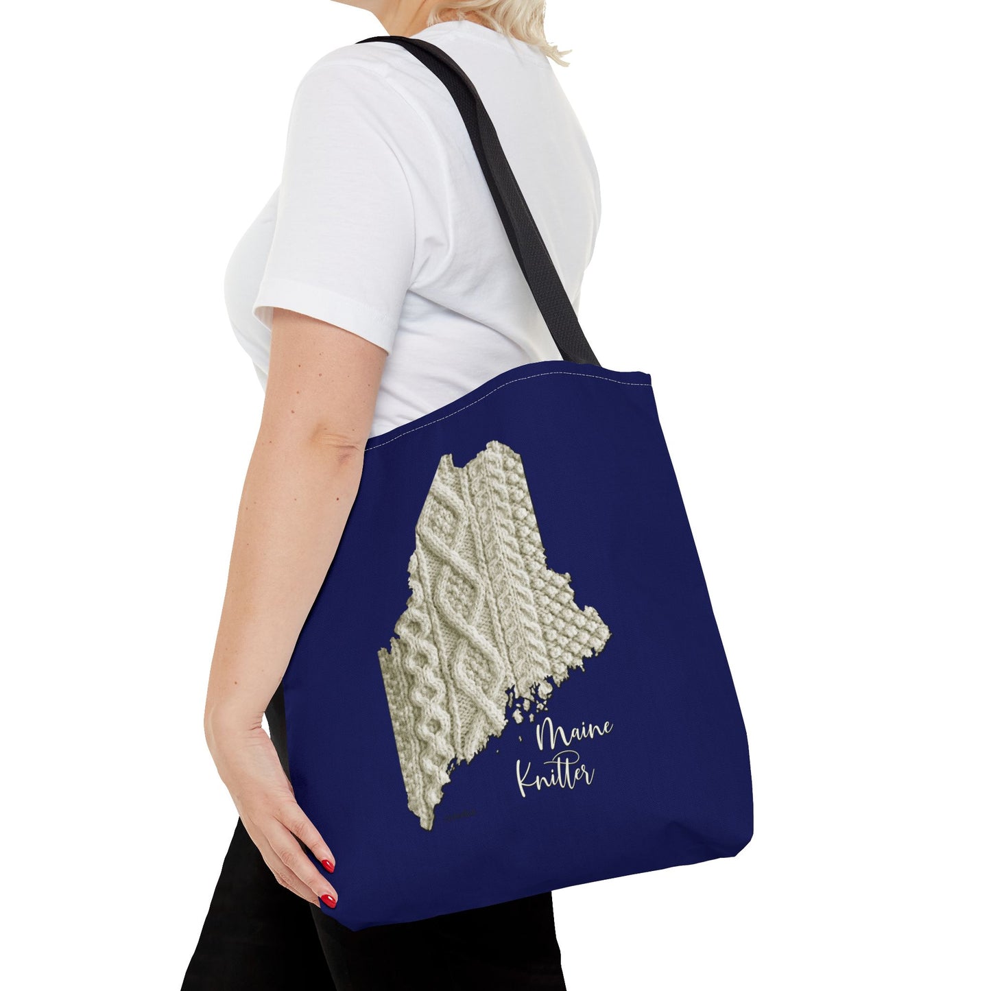 Maine Knitter Tote Bag — Cable Knit State Outline Tote