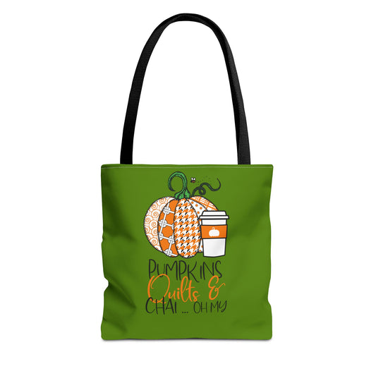 Pumpkin Spice Tote Bag, Fall Tote, Pumpkin Quilts & Chai Bag, Autumn Handbag, Eco-Friendly Market Bag