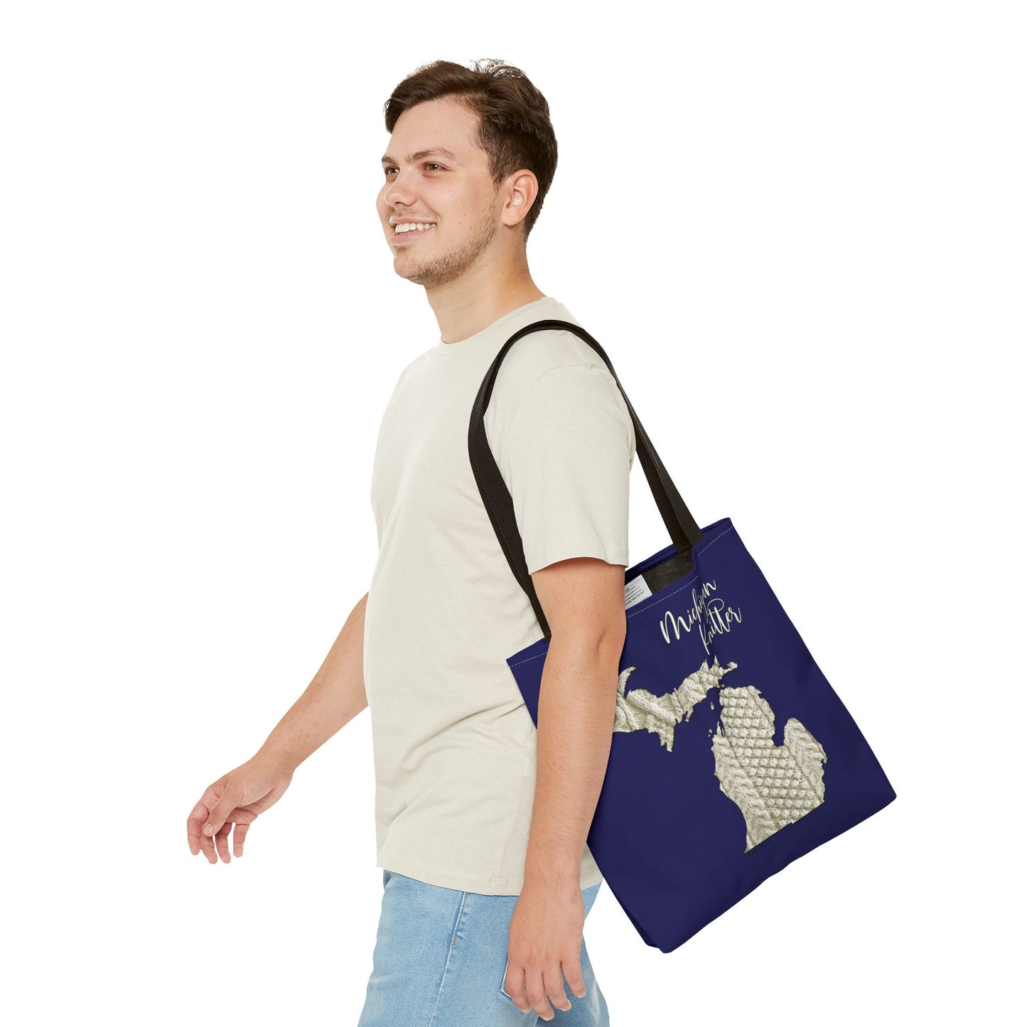 Michigan Knitter Tote Bag — Cable Knit State Map Canvas Tote